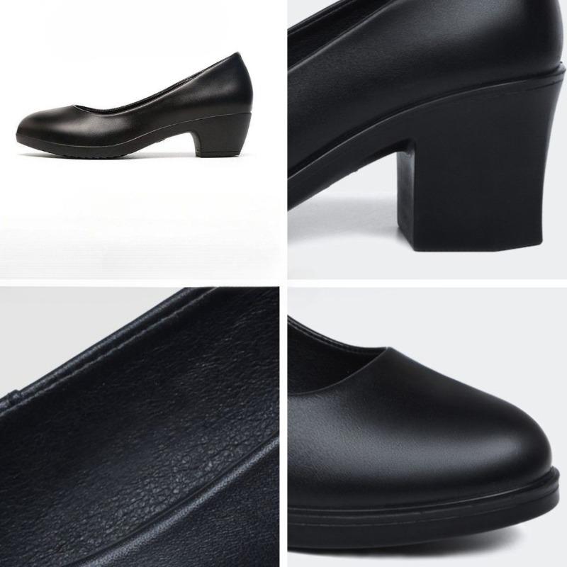 Fashion Women's High Heels Square Heel Womens Leather Shoes Shallow Non Slip Work Shoes Lightweight Fashion Women Shoes Autumn 2025 New
