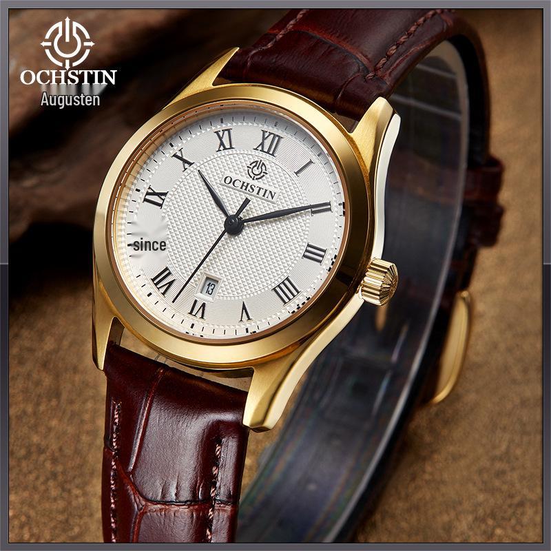 Swiss Women's High-End Waterproof Quartz Watch with Genuine Leather Strap