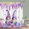 Purple Vineman Botanical Watercolour Shower Curtain Lavender Butterfly Floral Polyester Shower Curtain Bathroom Decor with Hooks