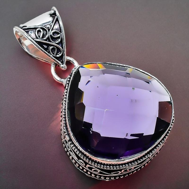 Amethyst Gemstone Handmade 925 Sterling Silver Jewelry Pendant 2.17" AH-834