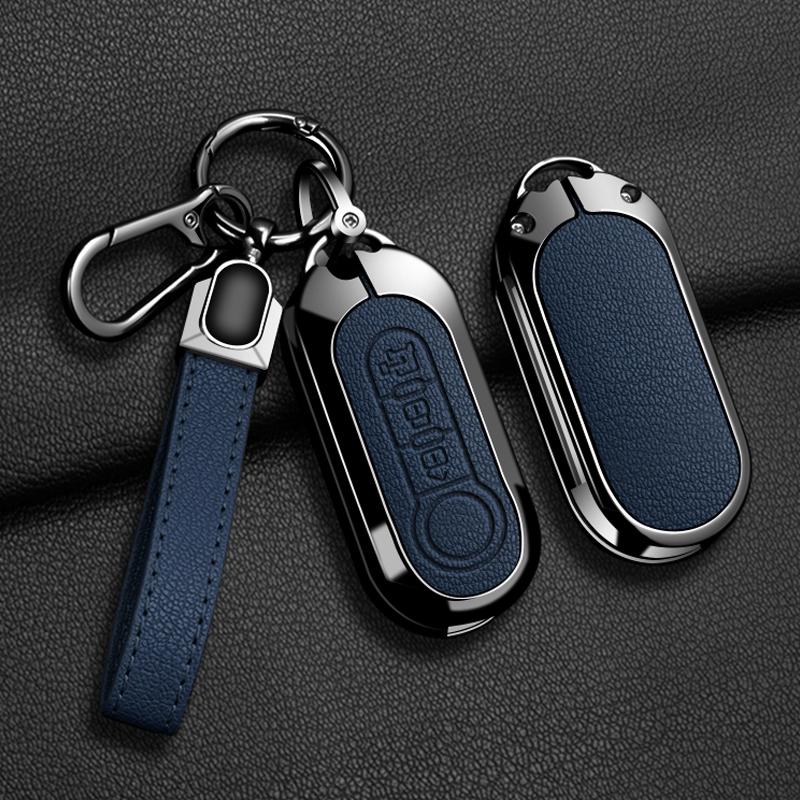For Fiat 500 500C 500L 500X Panda Punto Bravo Doblo Key Holder Zinc Alloy Leather Car Key Case Protective Cover Car Accessories