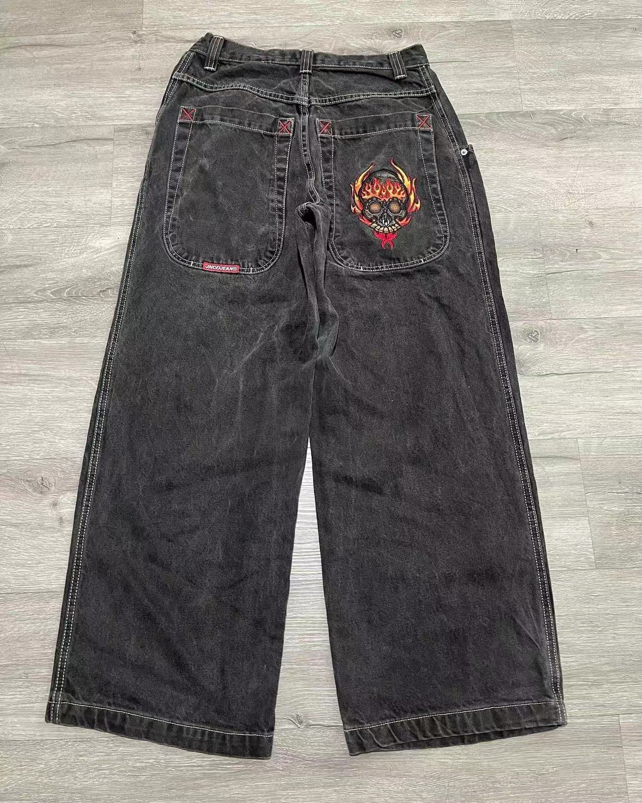Aura Unisex Y2K Baggy Jeans Heren Harajuku 2000s Vintage Geborduurde Jeans Hip Hop Streetwear Dames Casual Wijde Pijpen Jeans L