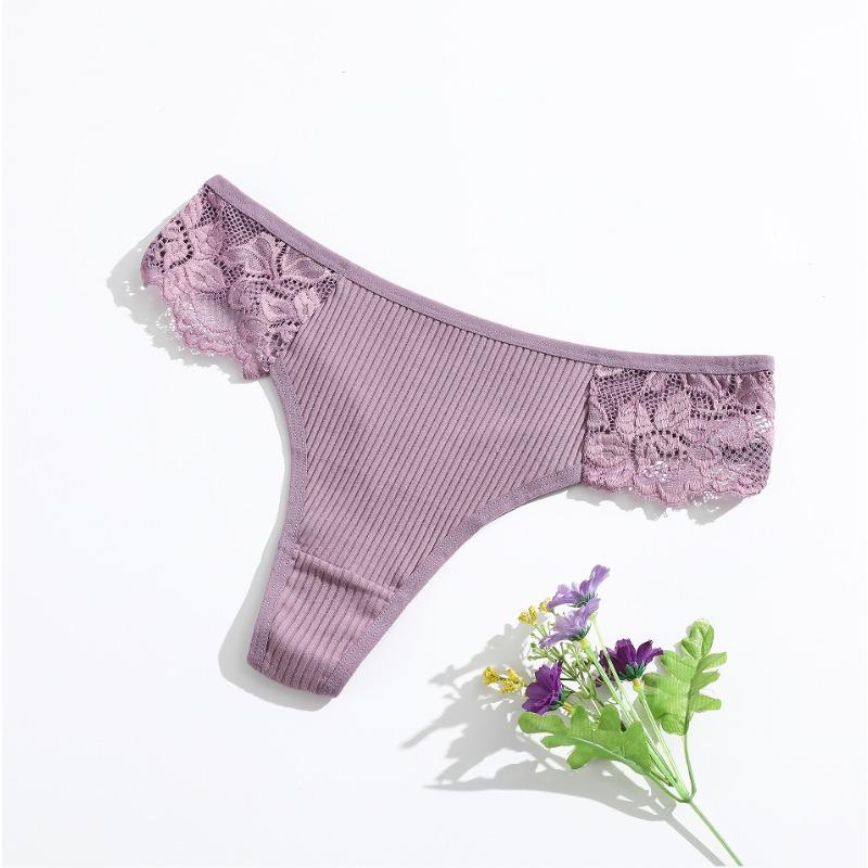 Ladies Spring and Summer New Lace Bellied Thread Low Waist Breathable Thong Underwear