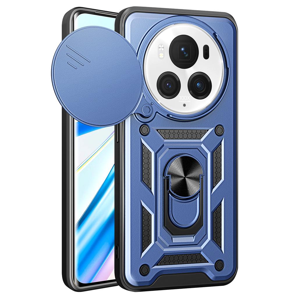 For Honor Magic6 Pro 5G Case Kickstand PC+TPU Phone Cover with Slide Lens Window