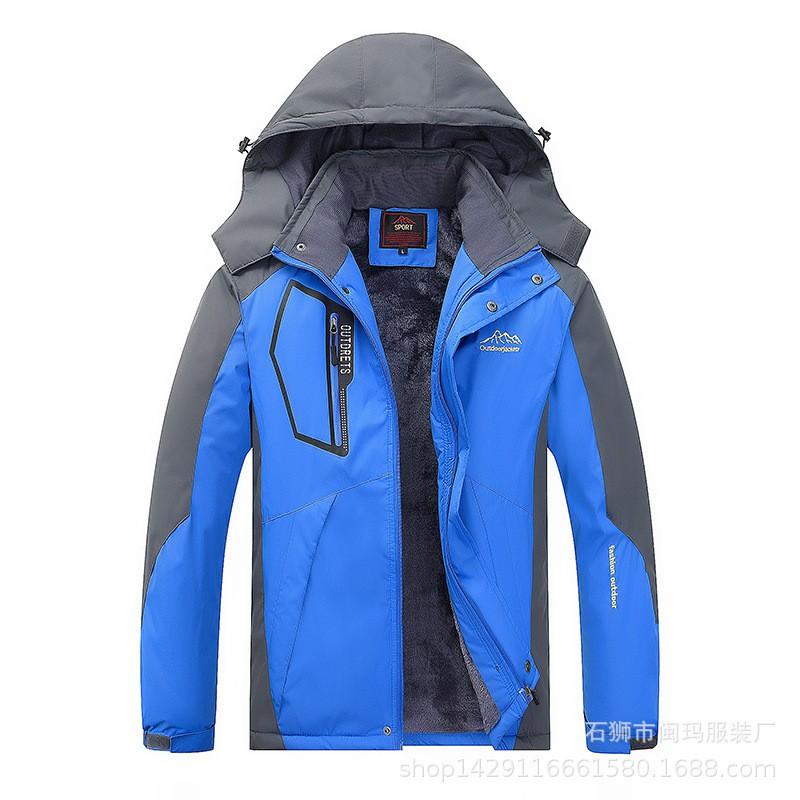 Herren Winter Wasserdicht Winddicht Verdickt Fleecegefüttert Outdoor Jacke Mit Kapuze Normale Passform Wandern Camping