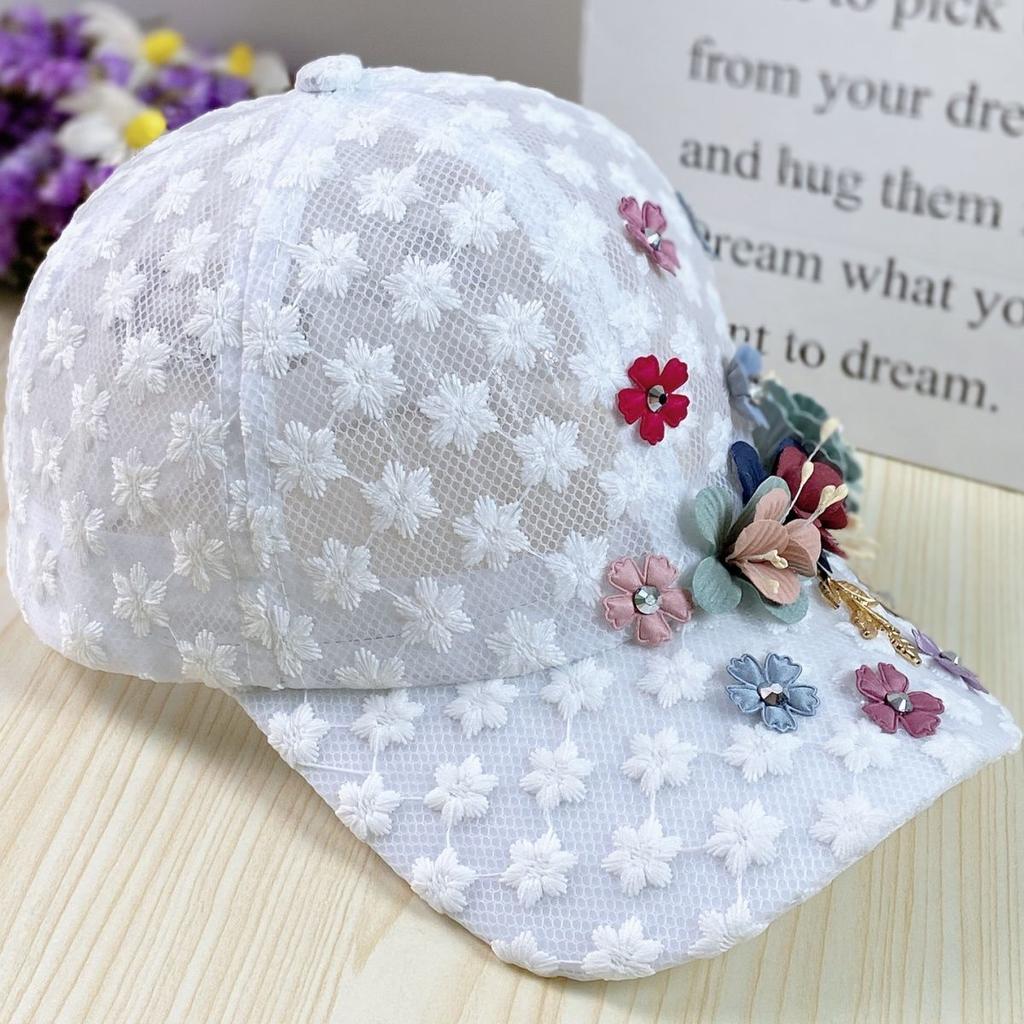 Summer Thin Lace Duckbill Cap Women's Embroidered Flower Mesh Breathable Baseball Cap Sun Protection Hat