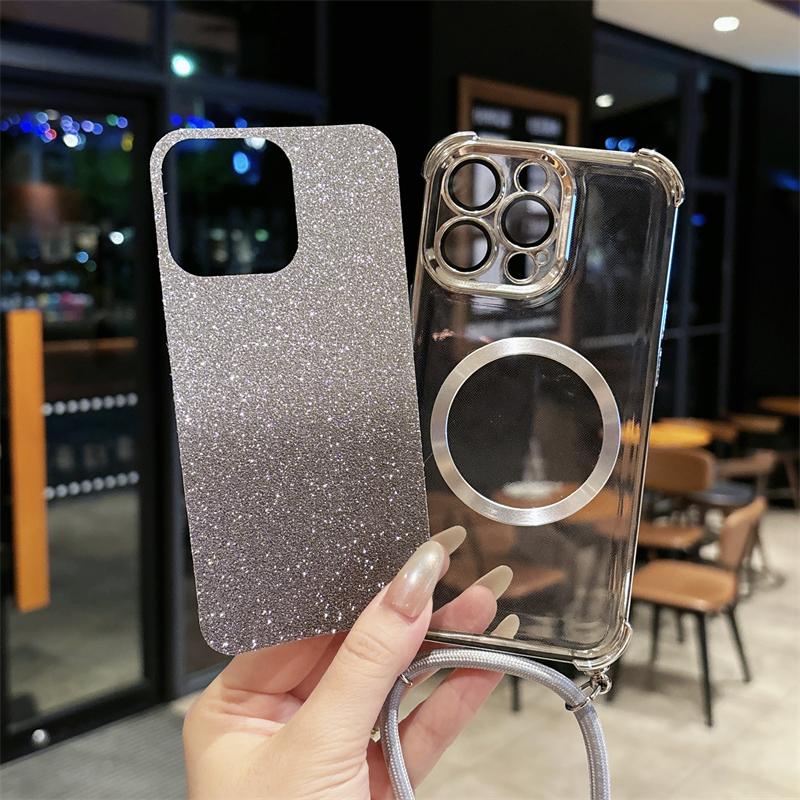 Coque de téléphone magnétique pour Redmi Note 14 14 Pro Plus 14S Luxe Bling Transparent Lanière bandoulière Antichoc Coques arrière Funda