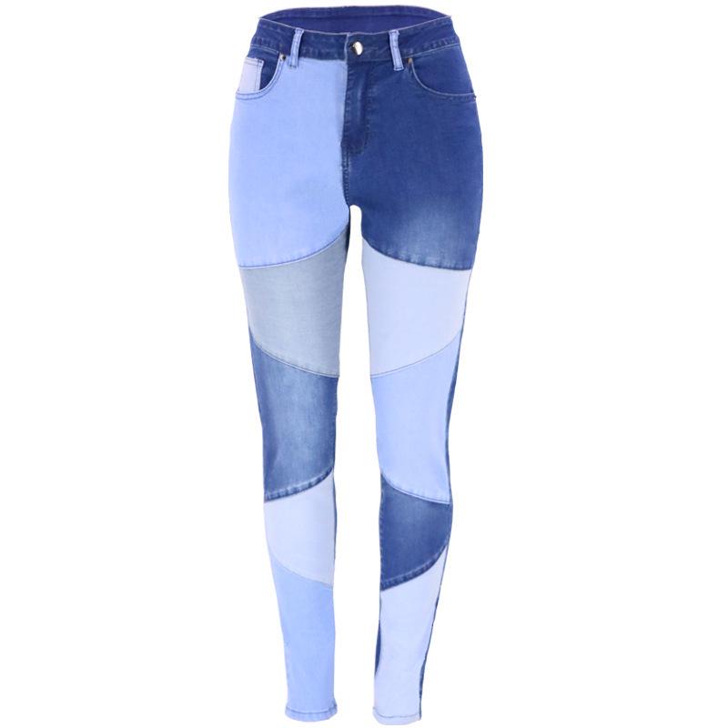 Women s High-Waisted Patchwork High-Elastic Denim Pants XL