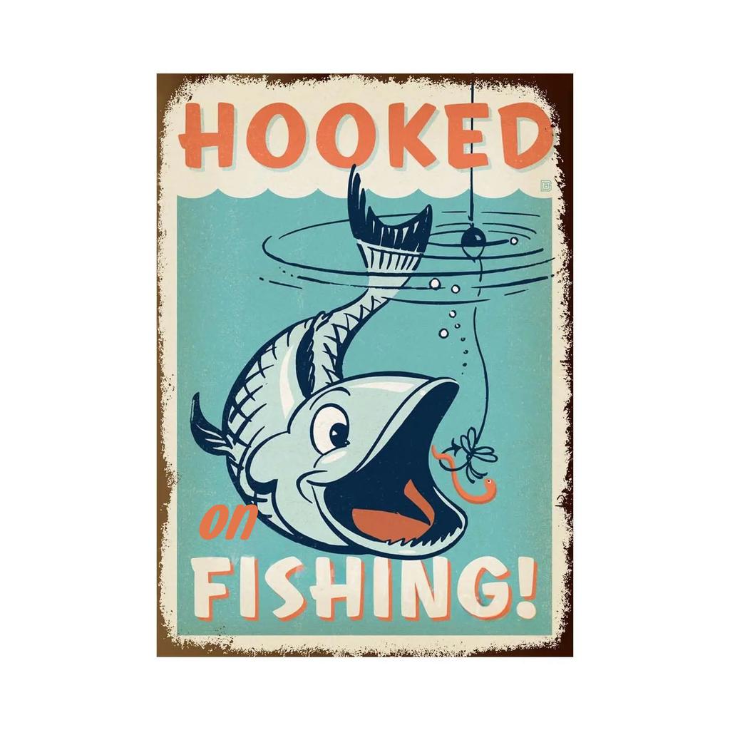 Fishing Metal Tin Sign Fishing Sign Vintage Metal Plate for Wall Poster Farm Art Decoration Stickers Plaques 8X12 Inch