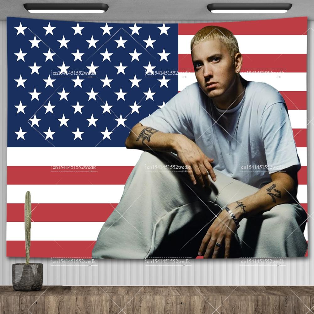 Amerikanischer Rap-Gott Hip-Hop-Musikflagge Eminem Wandteppiche Wandbehang Meme-Wandteppich Kunst Ästhetische Raumdekoration Schlafzimmer-Wandbehänge