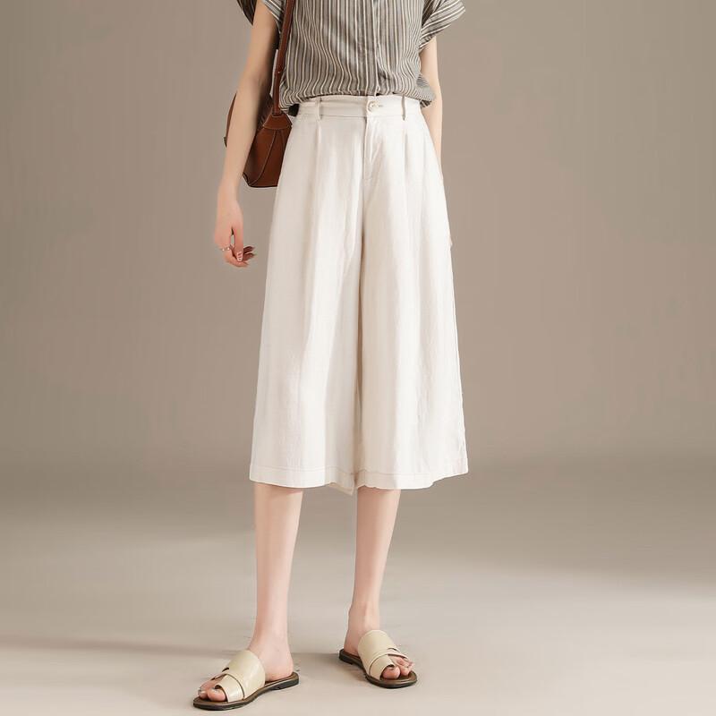 RAIN.CUN Women's Thin Tencel Linen Blend Straight Capri Pants