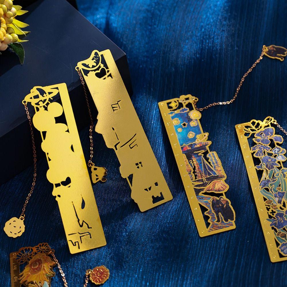 Alloy Metal Bookmark Oil Painting Style Book Clip Retro Floral Painting Ruler  Student