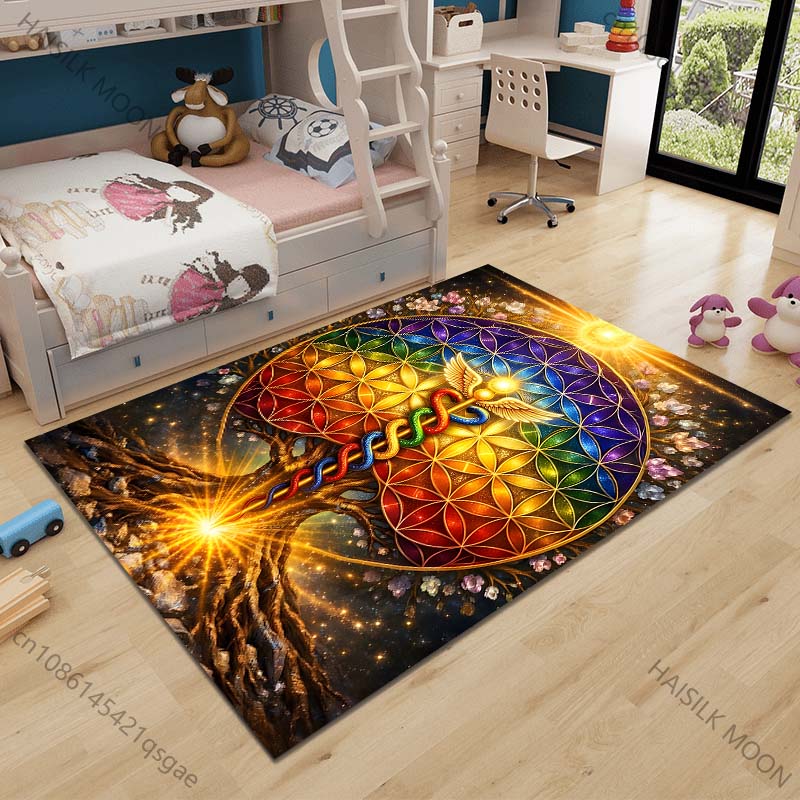 

Multiple sizes Rainbow Flower of Life Pattern Carpet for Living Room Bedroom Sofa Home Decor Rus Non-slip Floor Mat Luxury Gift 40cm x 60cm