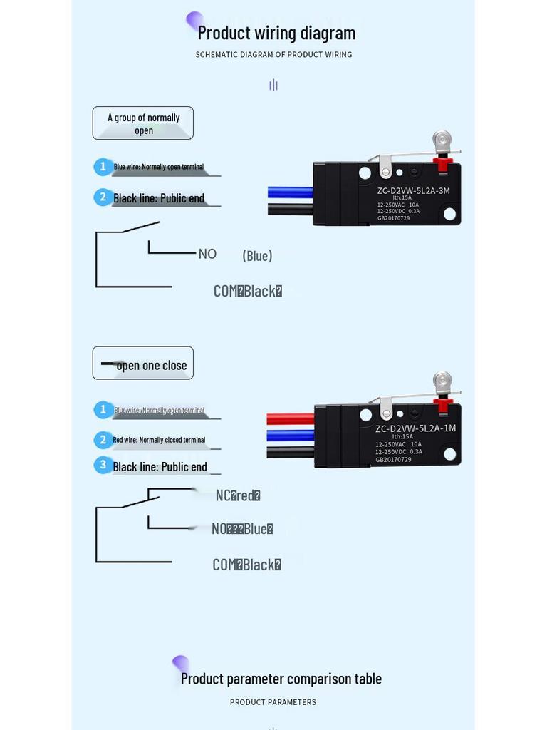 IP67 Waterproof Micro Switch, 5L1B/5L2A/5L3 Models, Straight Lever Roller, 1 NO/1 NC Limit Switch.