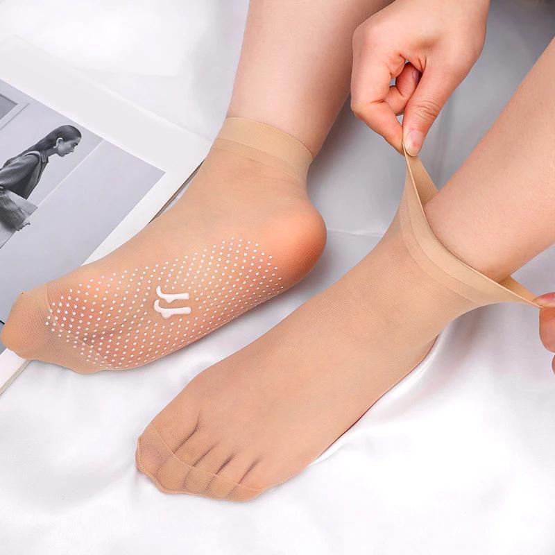 10 Pairs Women Transparent Summer Thin Anti-Slip Socks Set Cool Breathable Ladies Silk Socks