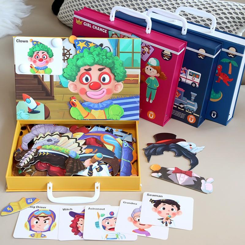 Детский 3D трехмерный пазл мультяшный наряжалка меняющееся лицо дорожный пазл познавательный магнитный пазл музыка раннее развитие развивающие игрушки