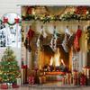 Christmas Shower Curtain Winter Holiday Farm Mantel Stockings Gifts Rustic Pine Home Polyester Fabric Bathroom Decor Curtain Set