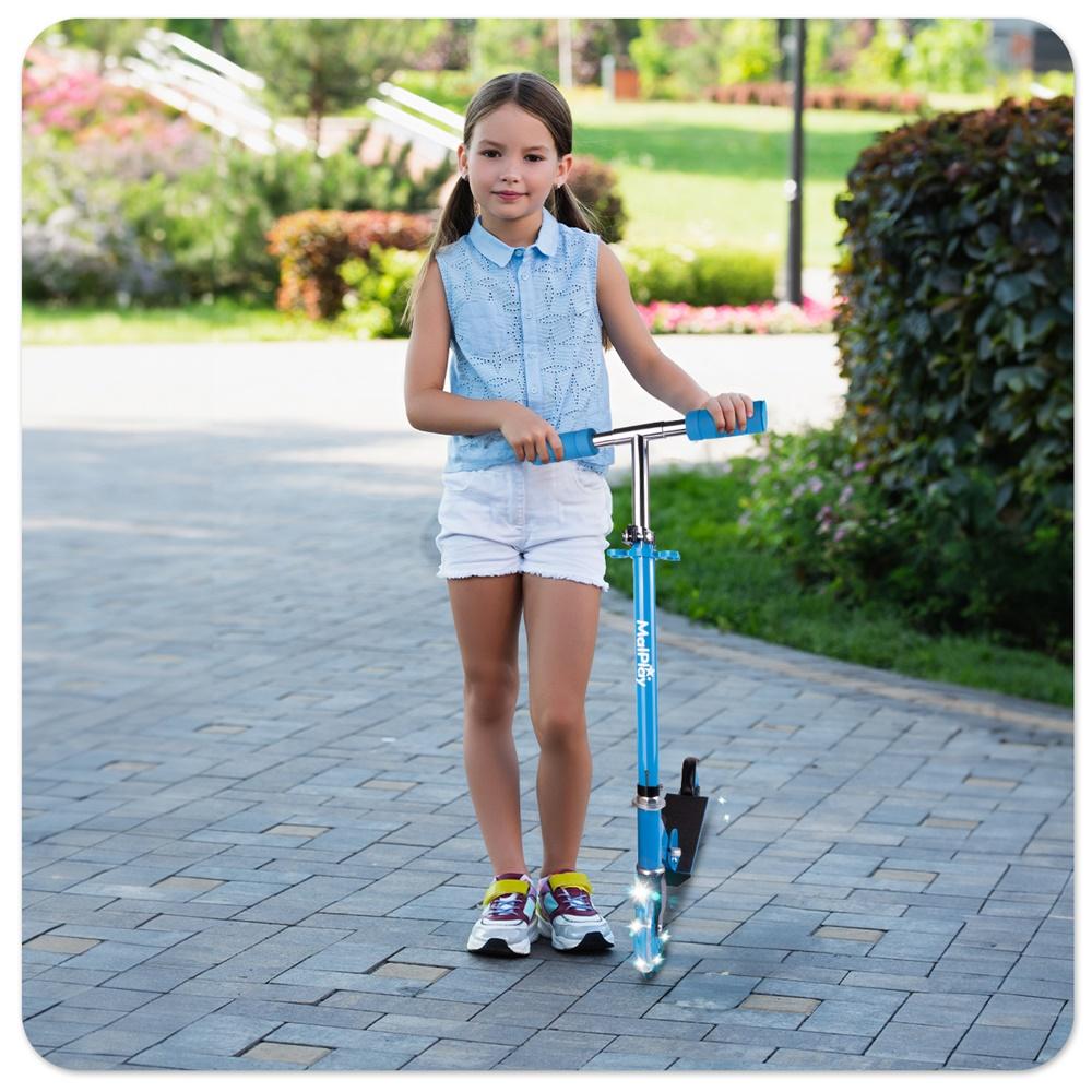 Blue 2-Wheeled Foldable Kids Scooter with LED Glowing Wheels