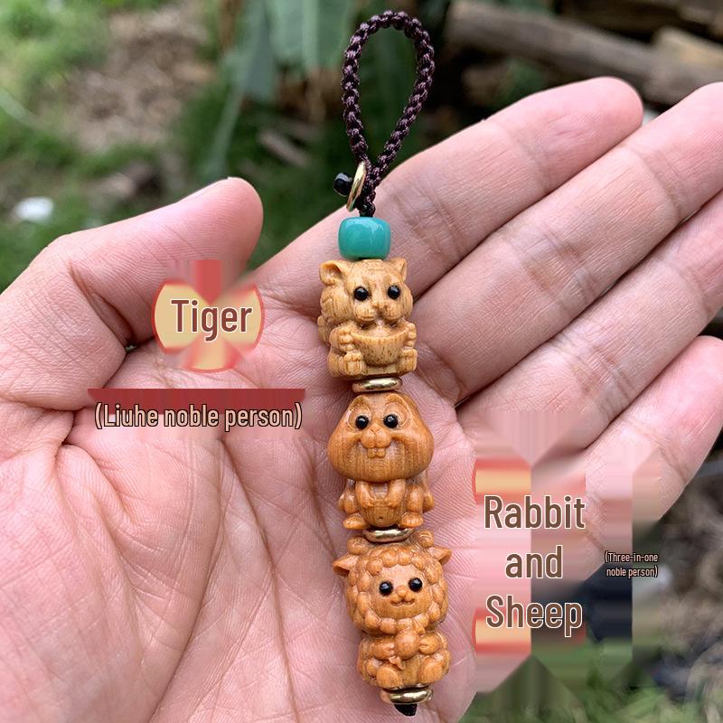 Twelve Zodiac Green Sandalwood Phone Charm - Cute Cartoon Pendant for Bags and Accessories