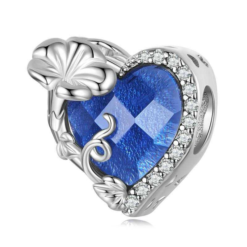 WOSTU Real 925 Sterling Silver Birthstone Beads Multi Color Crystal Zircon Heart Shape Flower Charms for Women Birthday Gift