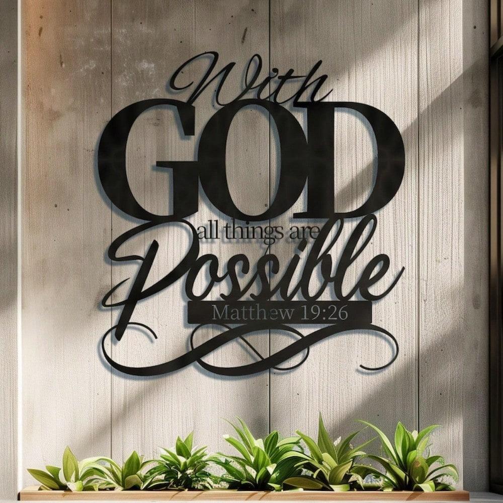 Christian Jesus Metal Wall Art Matthew 19:26 Bible Verse Religious Decor Rotating Hook Gift