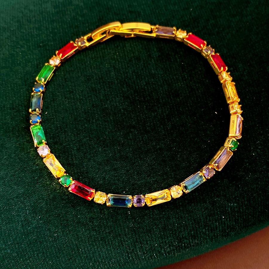 18k Gold-Plated Zircon Clasp Bracelet with Gemstones - Elegant Hand Jewelry for Women