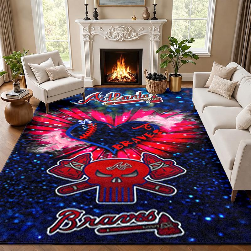 Atlanta Braves Carpet Door Mat for Living Room or Bedroom Protective Mat Under Chair Office Decoration Christmas Gift Birthday Present