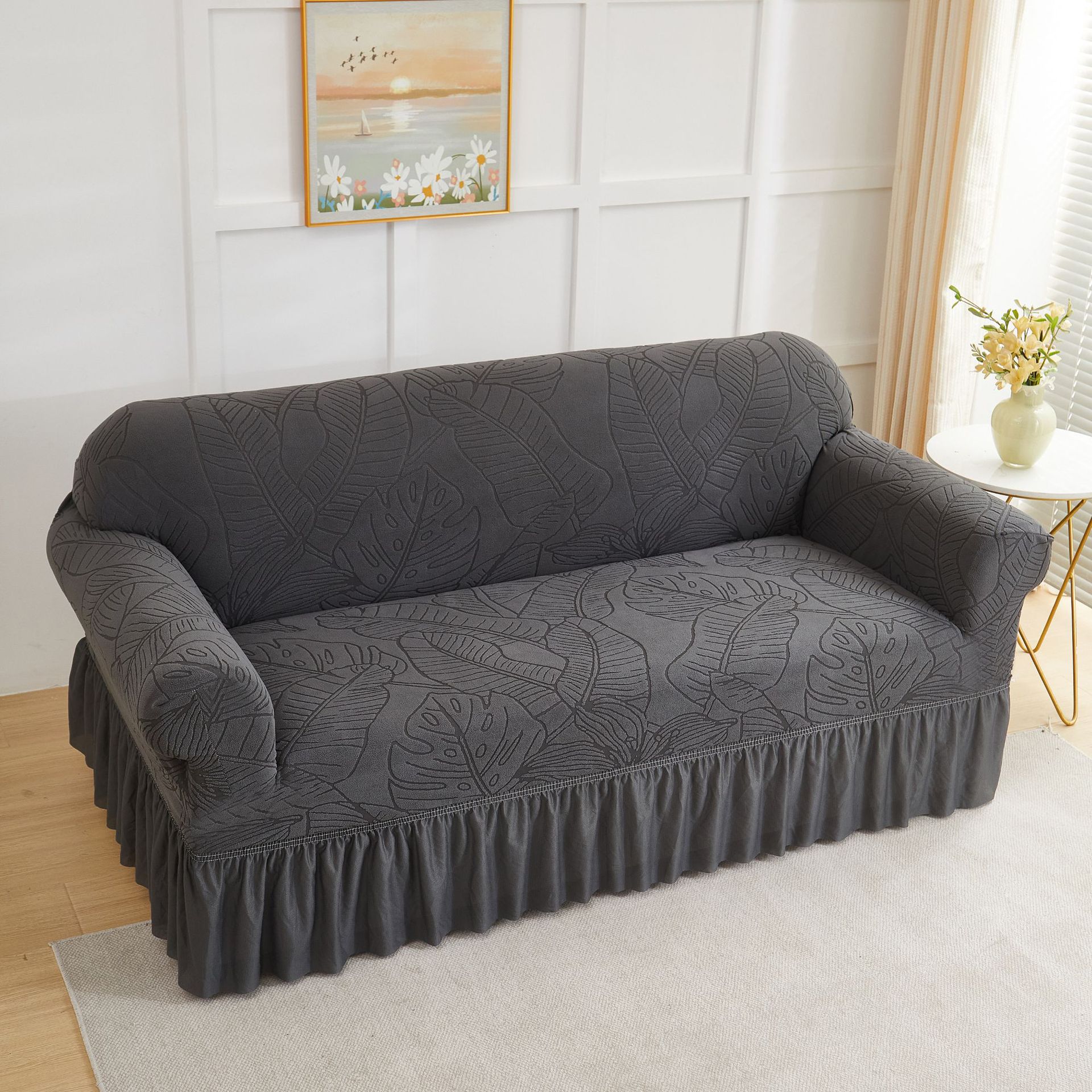 

Утолщенный жаккардовый однотонный жаккардовый чехол на юбку для дивана, все включено, на четыре сезона, эластичная ткань для гостиной, диван на несколько человек 90-140cm