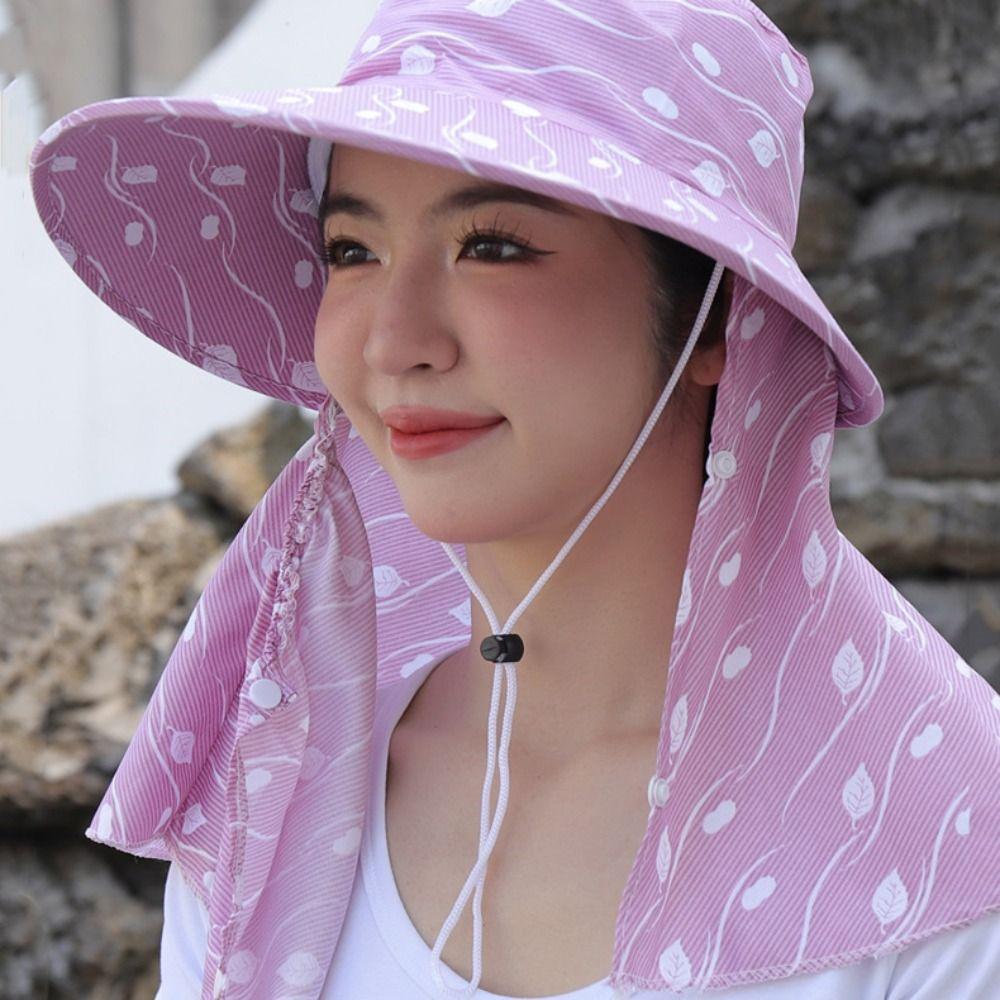 Sun Protection Cover Face Cap Leaf Print Sunscreen Bucket Hat Portable Women Sun Hat  Climbing