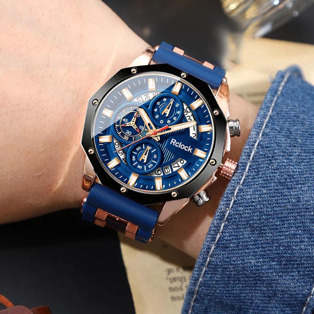 [Mode Herren Quarz Uhr ] 2 Stück Lässige Sport Herrenuhr Silikonarmband Kalenderanzeige Idealer Herren Valentinstag