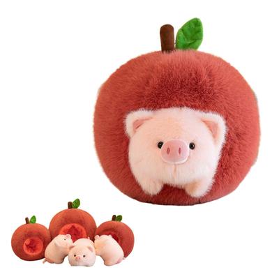 Süßes Schwein Plüschtier mit Apfel - Klein, Beruhigendes Tier, Geschenk zum Geburtstag, Spielzeug, Tierpuppe, Weiches Polyester, Schlafzimmerdekoration, Weihnachten,