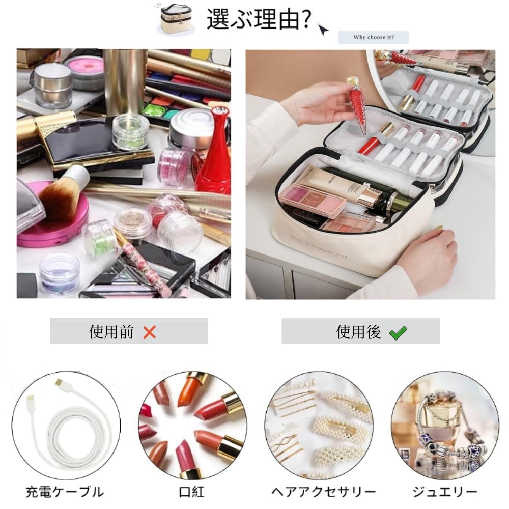 FLORPERRY Makeup Cosmetic Large Capacity Cosmetic Makeup Storage Travel Toiletry White Double Layer Box, Pouch, Bag, Pouch, Pouch, Bag, -