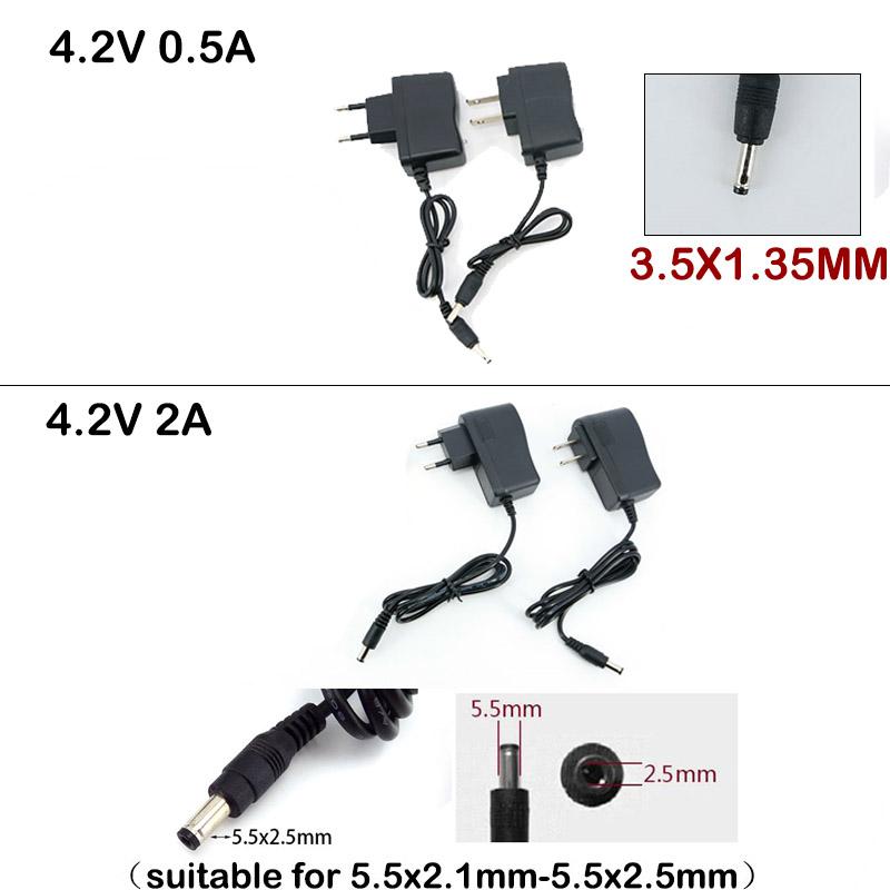 CA 100-240V CC 4.2V 0.5A 500mA 2A 2000mA 5.5x2.5mm 3.5x1.35mm Adaptador Fuente de Alimentación Cargador para batería de Litio 1S 2S 3S 4S 18650