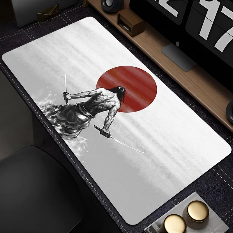 Japan Samurai Anime Mouse Pad PC Black Gaming Accessories Keyboard Mousepad Laptop Gamer Anti-Slip Desktop Mat XXL Carpet
