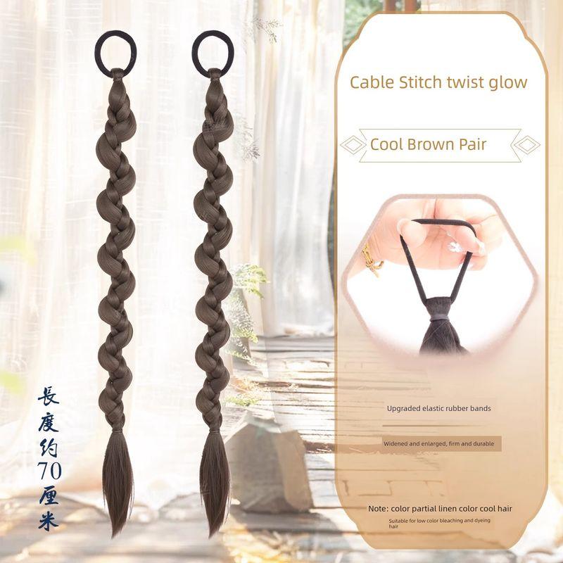 

Children s National Style Cable Stitch Twisted Long Braid Hair Accessories Easiest for Match Artificial Side Boxing Ponytail Wig New Chinese Style Cable Stitch twisted braid [Cold Brown] a pair