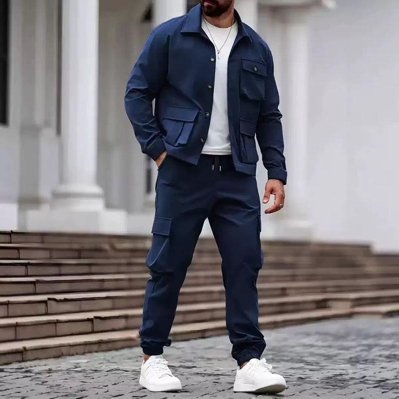 Men's Cross-border Workwear Suit: Multi-pocket Jacket & Long Pants for Outdoor Casual Sports