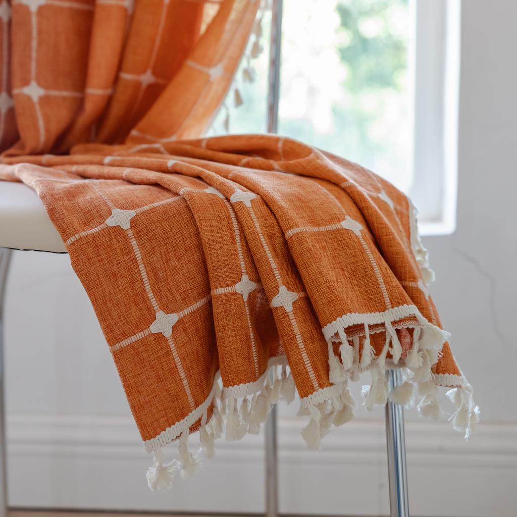 Perdele Groase din Bumbac și In, Model Pătrat, Sufragerie, Balcon, Contrast de Culori și Asortare a Culorilor, Perdele din Material Fără Găurire, Finisate