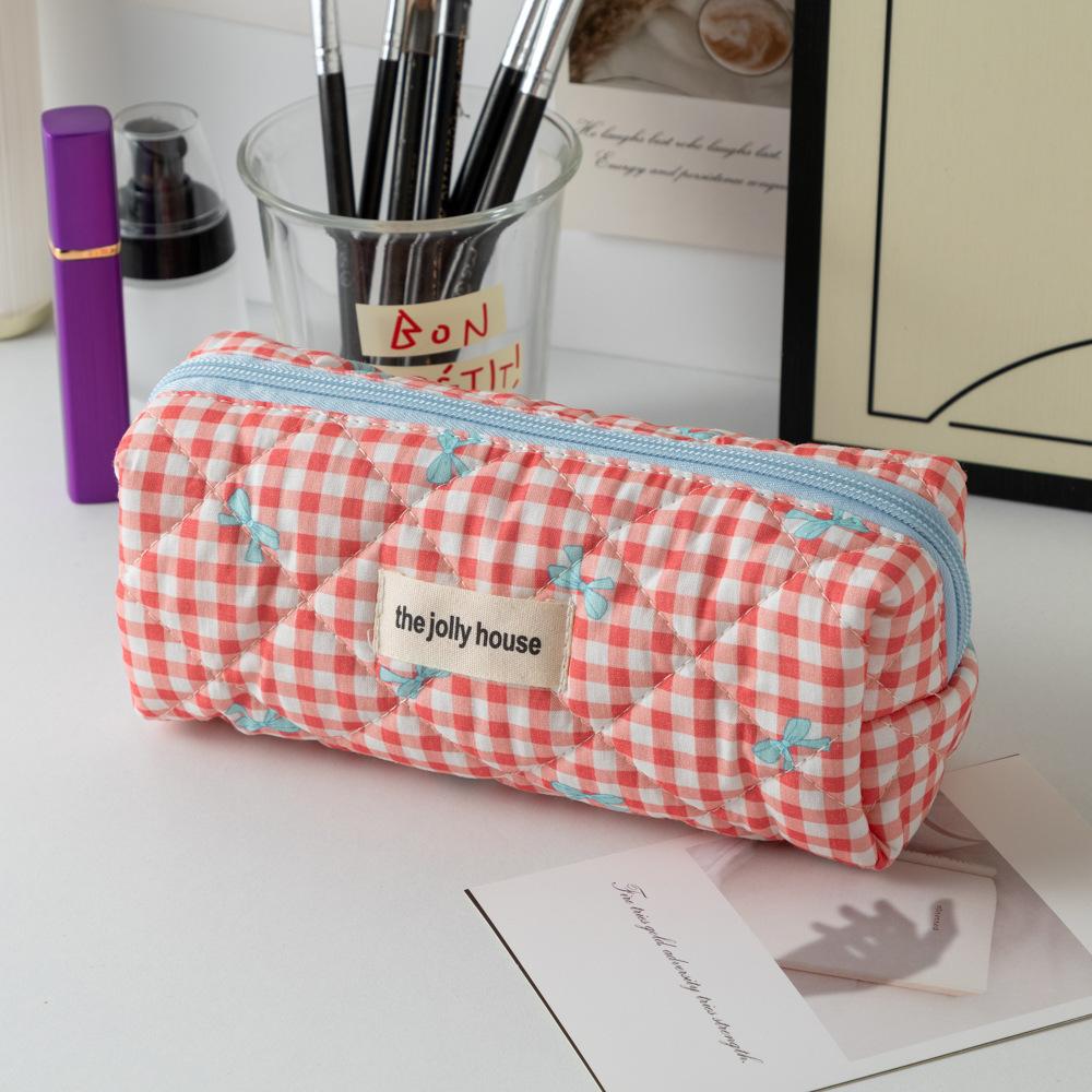 Bowknot Student Pencil Case Large Capacity Portable Soft Cosmetic Storage Bag for School Supplies Makeup Accessories