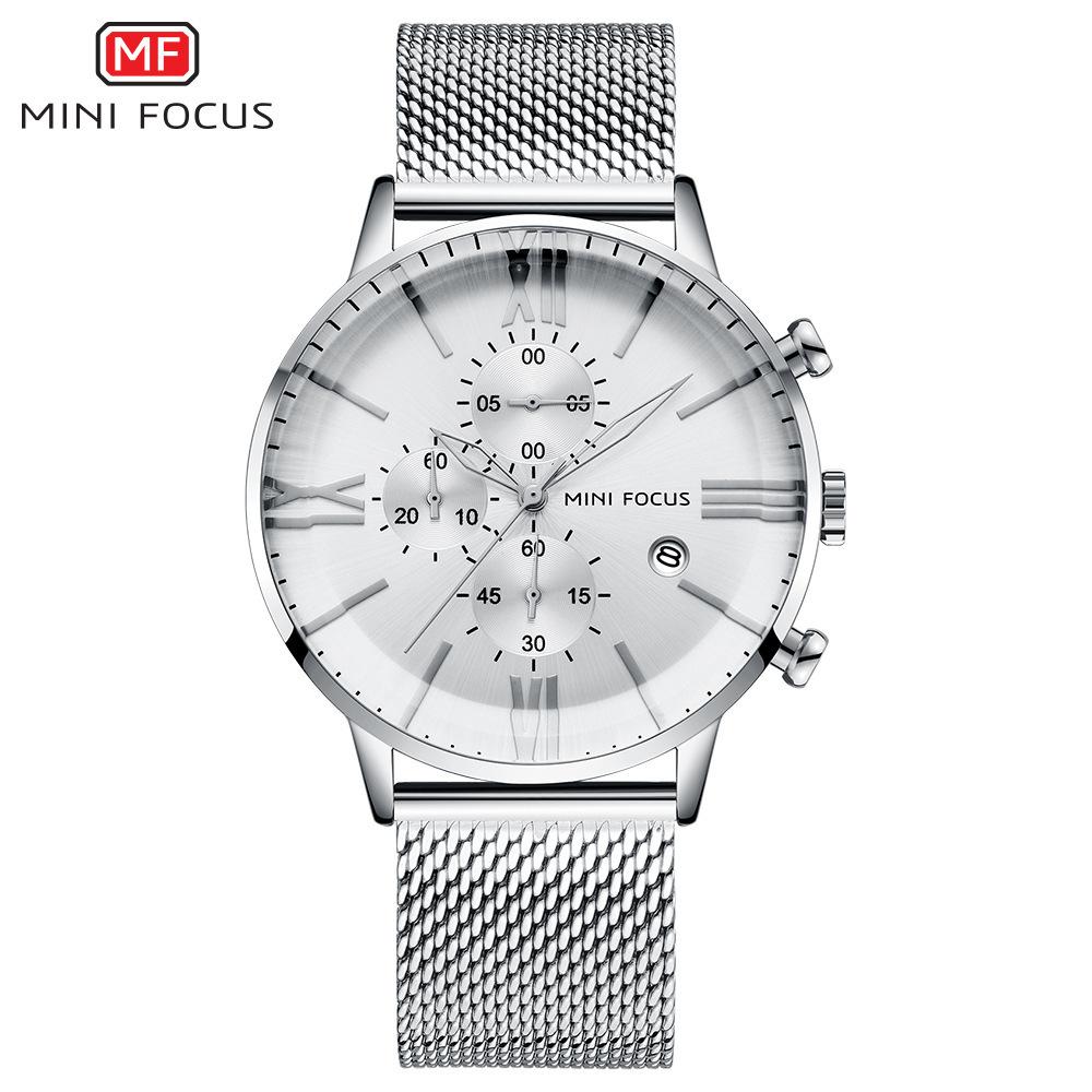 Fashion Men's Watch Multi-functional Chronograph Movement Calendar Waterproof Steel Mesh Belt