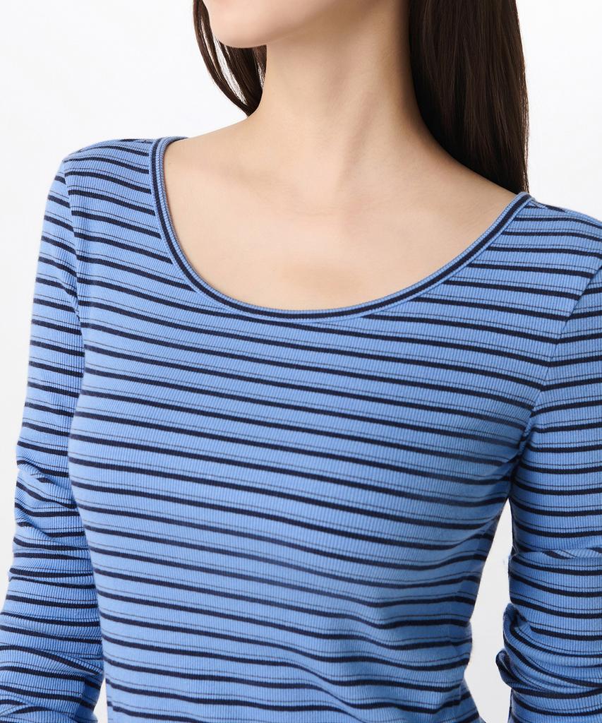 MUSINSA STANDARD WOMAN Women'S Striped Ribbed Slim Long Sleeve T-Shirt [Blue]