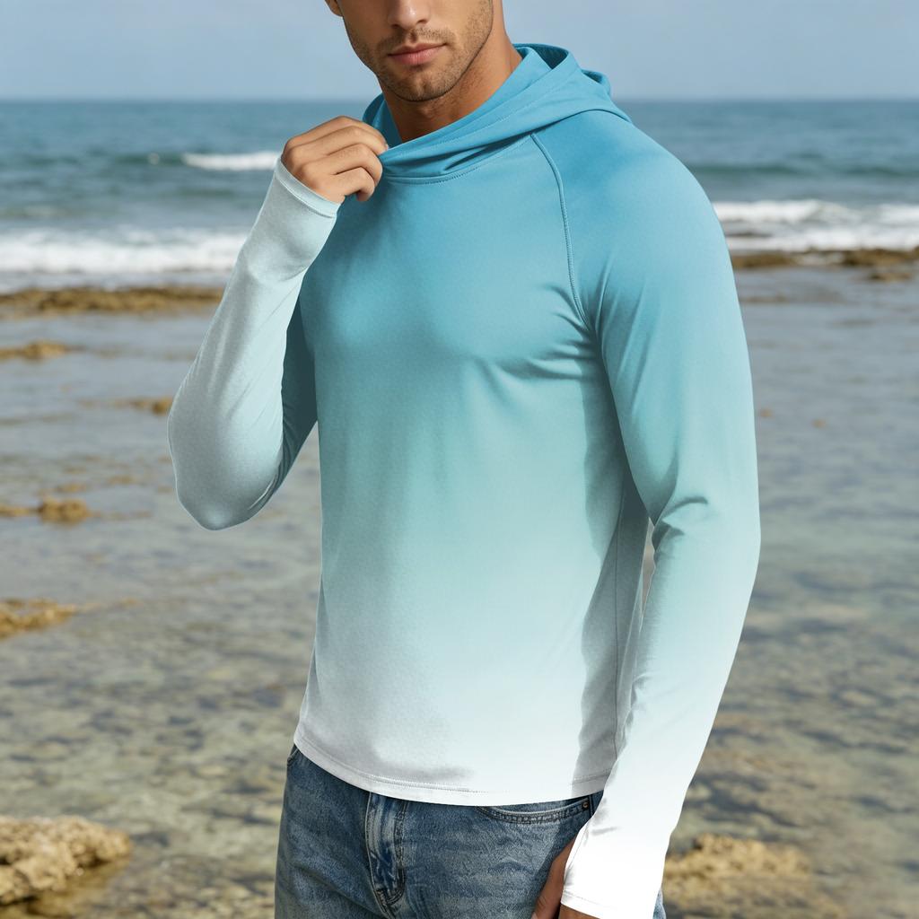 Men's 50 Plus Sun Hoodie Long Sleeve Lightweight Stretch Quick Dry Hooded Shirt for Outdoor Activities