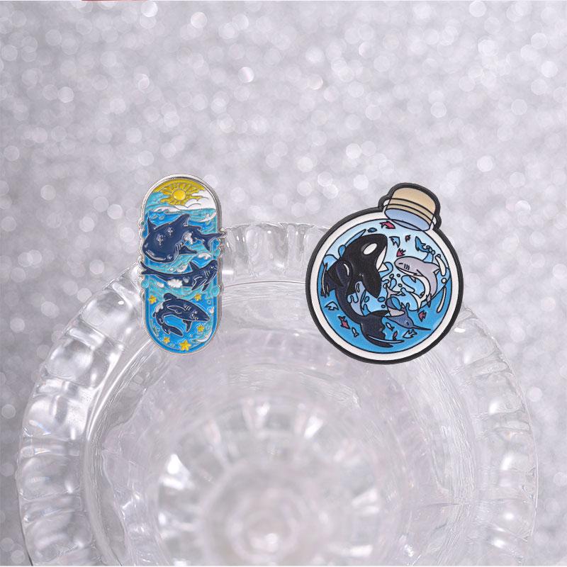 Ocean Marine Life Badge Nautical Style Enamel Pins Drift Bottle With Orca Shark Swordfish Brooch Gift Decor Accessories