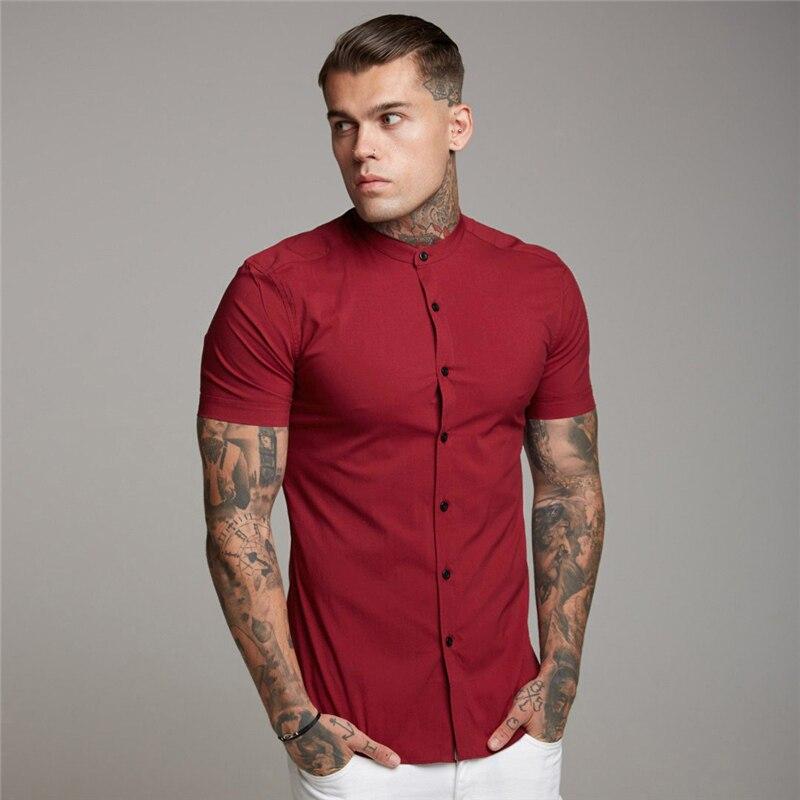 Muscleguys T-shirt Estiva Retro Manica Corta da Uomo Stile Cinese Camicia Bianca con Collo Rialzato Top Casual alla Moda