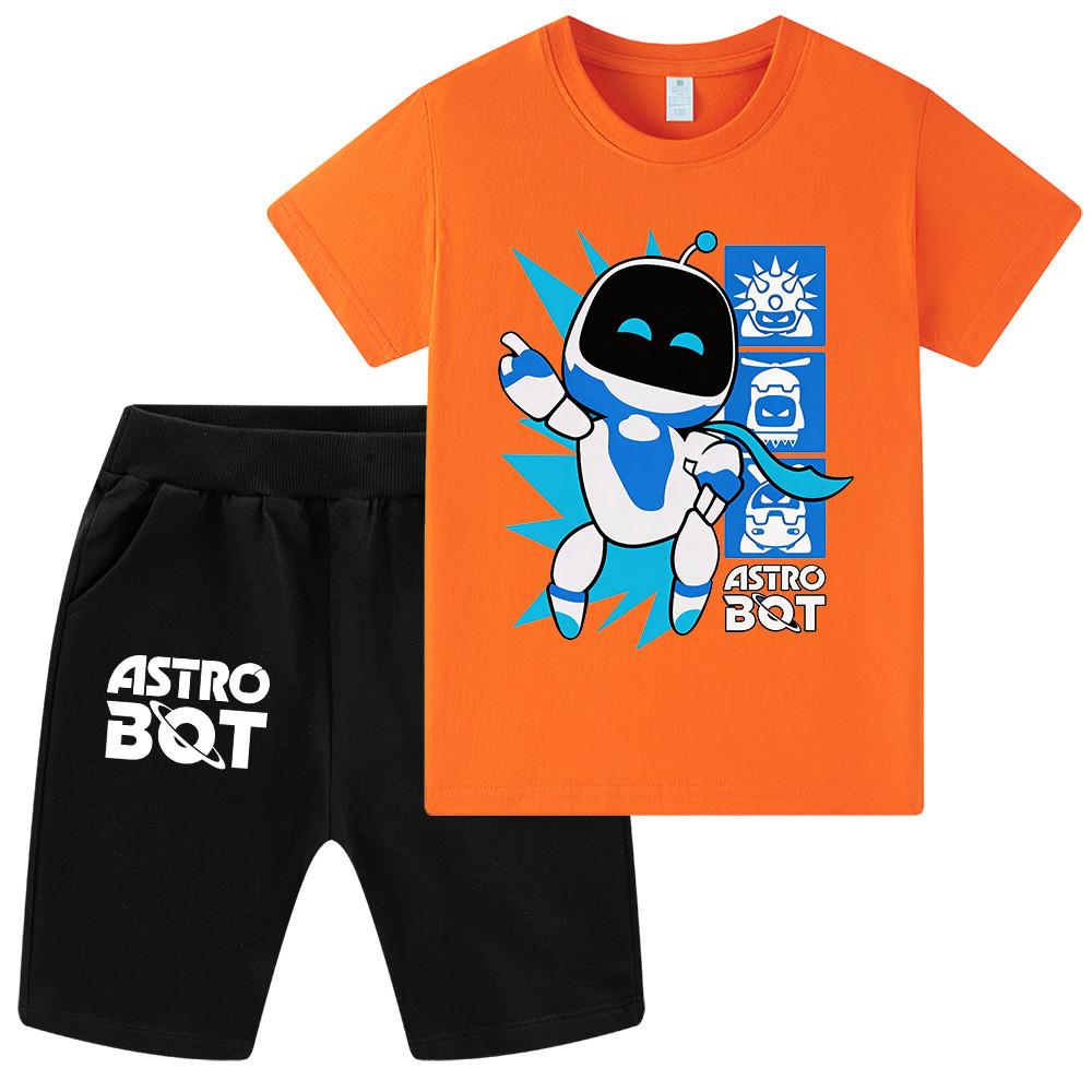 WA1339 Set da 2 pezzi Bambini Ragazzi Ragazze T-shirt a Maniche Corte Stampata Astro Bot Pantaloncini Top Pantaloni Set