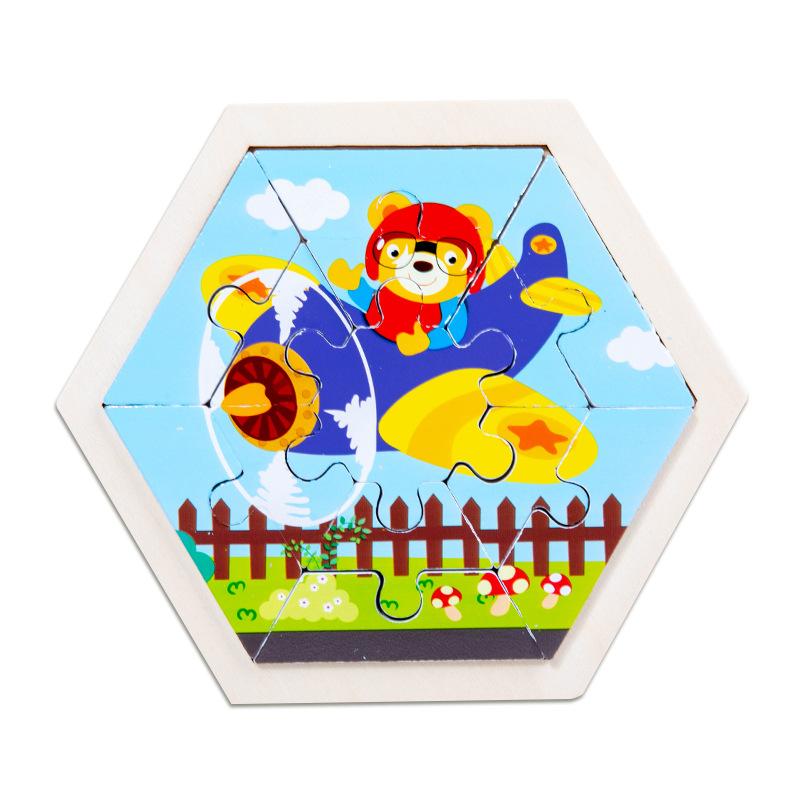 Hexagonal Children's Creative Three-dimensional Animal Puzzle Wooden Early Education Puzzle Fruit and Vegetable Traffic Cognitive Toys