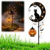 Solar Metal Black Cat Garden Stake Light Halloween Black Cat Warm Light Decorative for Yard Lawn Patio Pathway Walkway