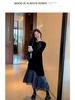 Golden Velvet Dress Women Autumn New Style Round Neck Fitted Waist Slimming Patchwork Mesh Long Sleeve Fishtail Dress