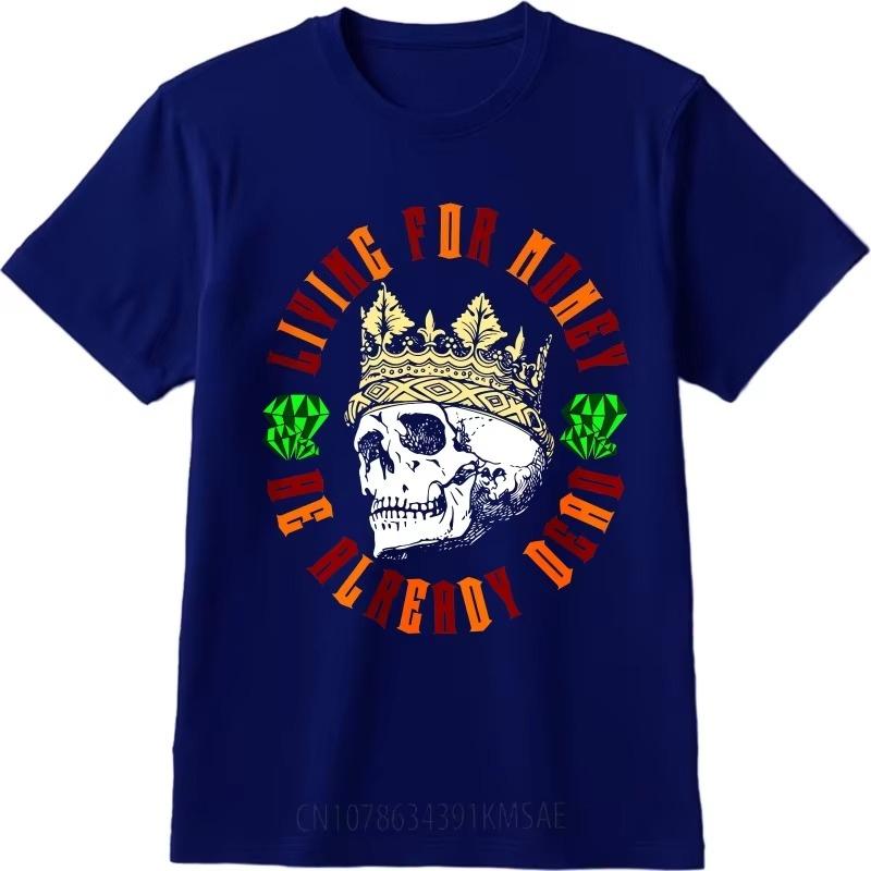 Mode T-Shirt für Erwachsene Männer Rundhals T-Shirt Grafik Totenkopf trägt Krone mit Geldsymbolen Trendiges Top T-Shirts Minimalistisches T-Shirt