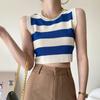 Sexy Rib-knit Tank Top for Women Summer Stripe O-neck Sleeveless Crop Tops Street Vintage Korean Fashion Shirt Vest Y2K Clothes