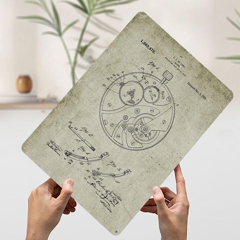 1918 Watch -Patent Drawing Metal Poster Customized Wall Art Retro Vintage Tinplate Signs for Man Cave Home Decor Accessories